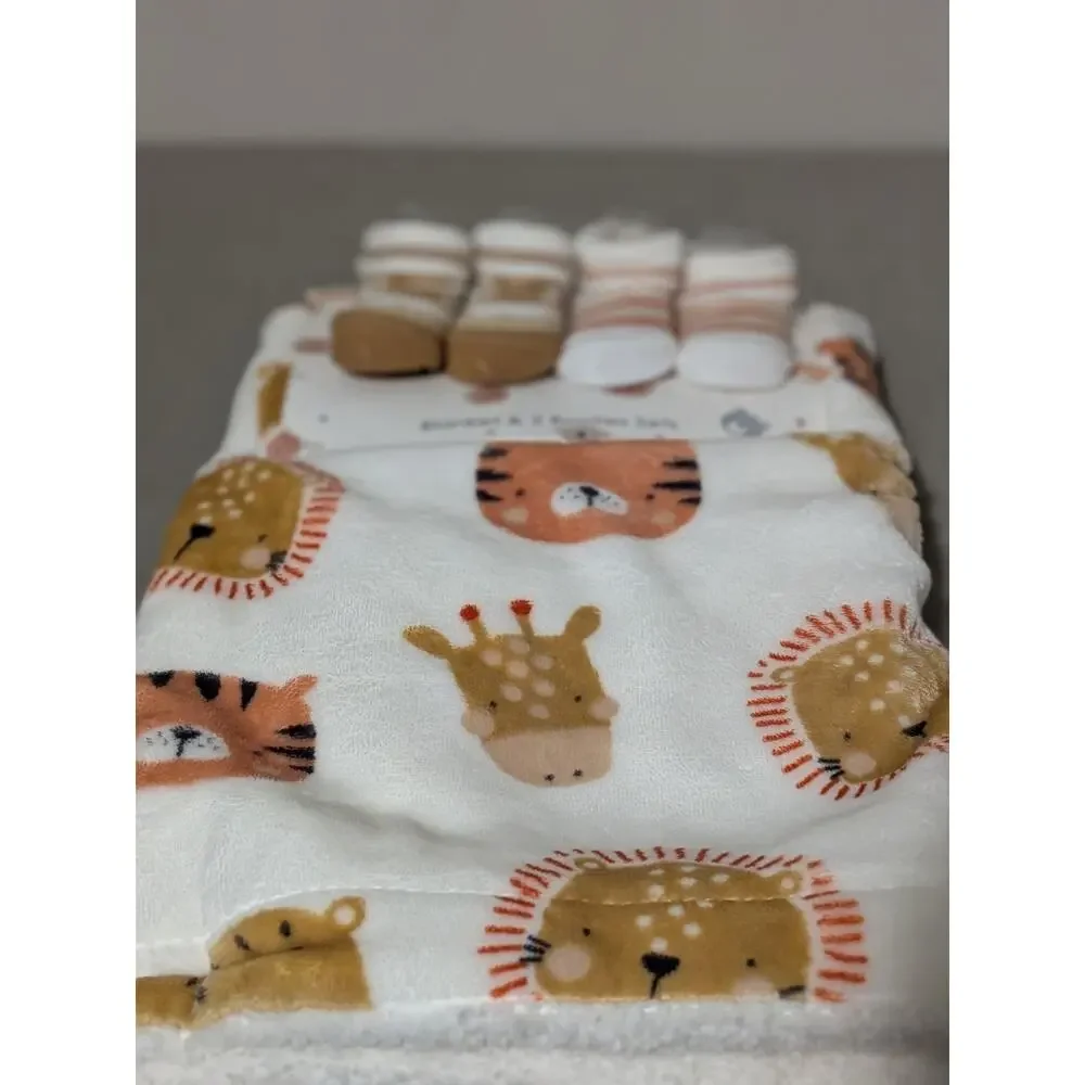 Danbar Baby Blanket Bootie Set NWT Safari Giraffe Leopard Lion Jungle Gift 3pc